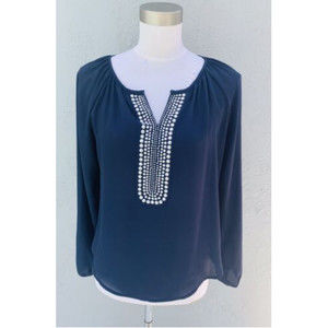 Alfani Navy Embellished Top, Sz 4p